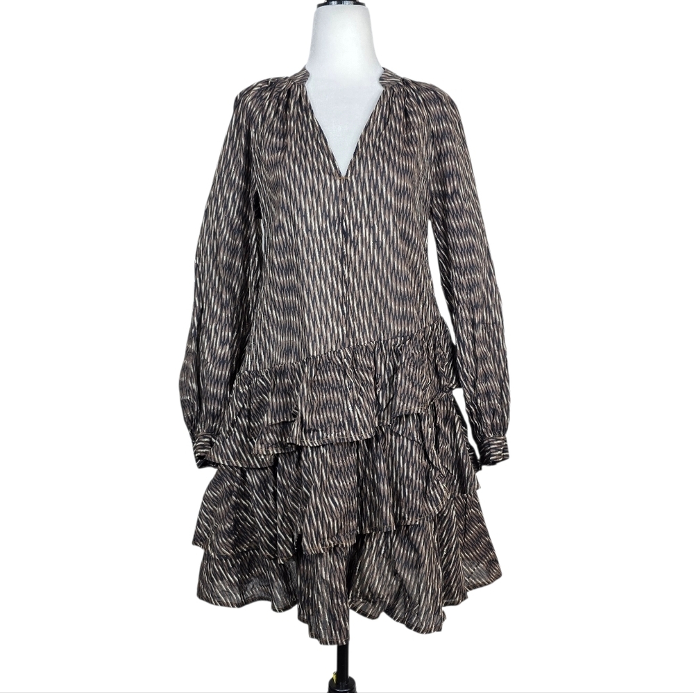 Banana Republic Factory Black brown Bohemian  puff Long Sleeve Dress